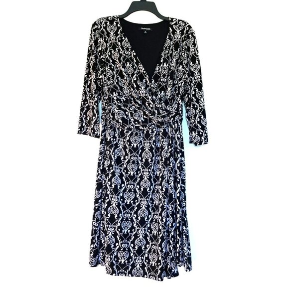 Chadwicks Black and White Wrap Dress with 3/4 Sleeves - Picture 1 of 5
